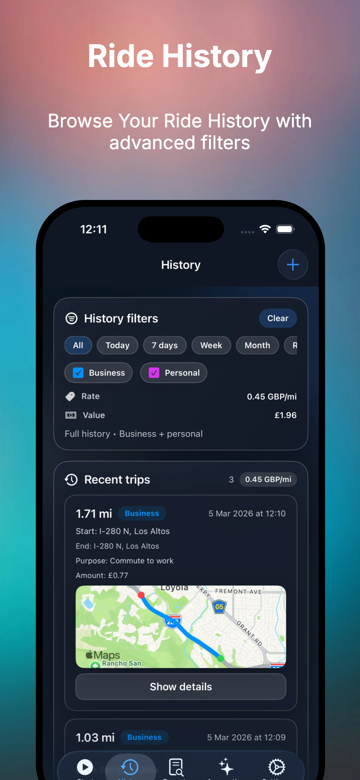 Clasificación de viajes y resumen mensual