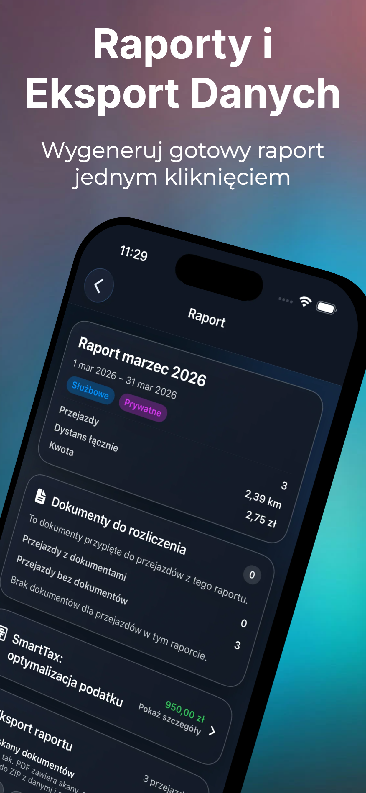 Welcome screen: raporty i eksporty