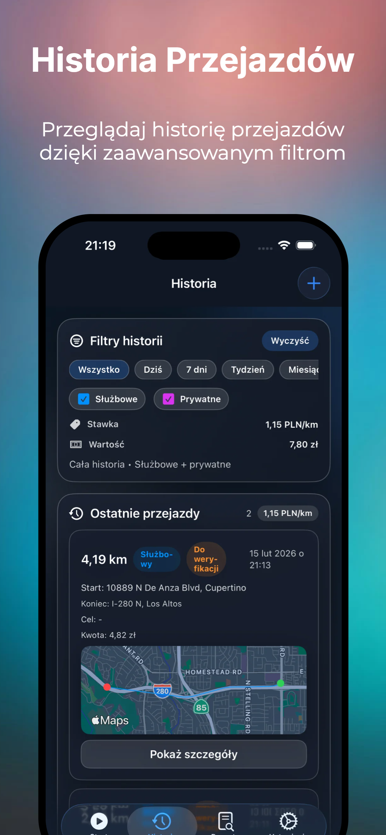 Historia przejazdów i filtry